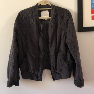 Anthro hei hei charcoal linen bomber jacket